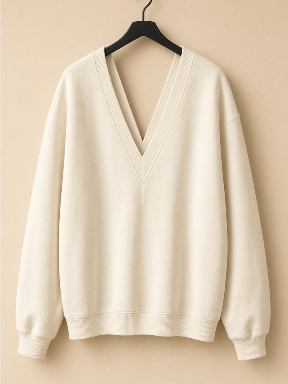Nike Phoenix Fleece Cream V-Neck Women's Sweater Yoga Sexy Double V Slouch Fit M